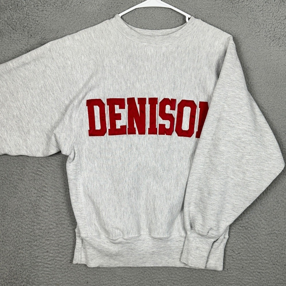 Vintage Denison Champion Sweatshirt Mens Medium Reverse Weave Grey NCAA Pullover